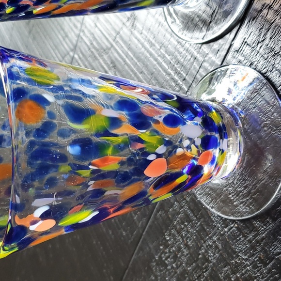 One Source Handmade Hand Blown Confetti  Glass Drinkware Six" Tall  Blue Orange - Picture 7 of 16